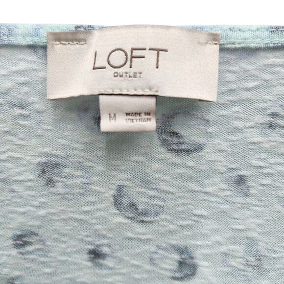 Loft Button Up Shirt Top Womens Medium Light Blue Dots Lace On Shoulder V-Neck - Picture 8 of 11